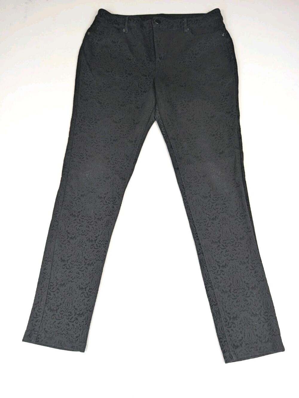 Cato Est 1946 Dress Pants Size 10 Black Paisley Floral Print Slim Fit Ankle